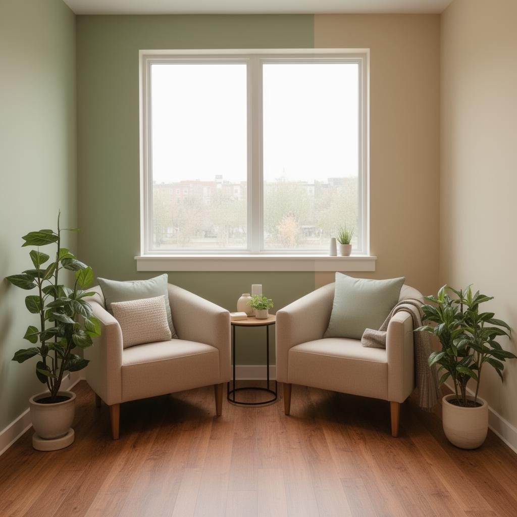 Consultório com plantas e iluminação natural